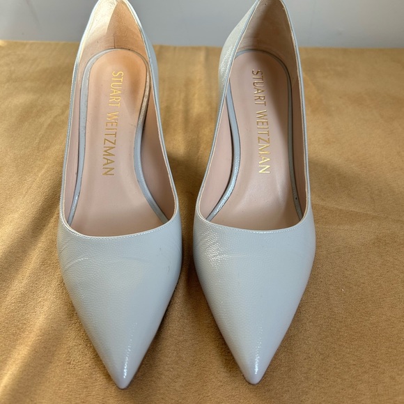 STUART WEITZMAN Light Gray Leather Pointy Toe 2.5” Chunky Heal Shoes - Picture 6 of 7